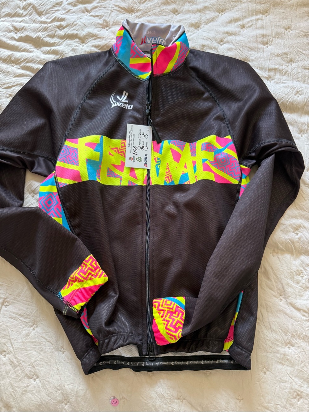 JLVelo NWT Neon Geometric Full Zip Cycling Jacket Size S